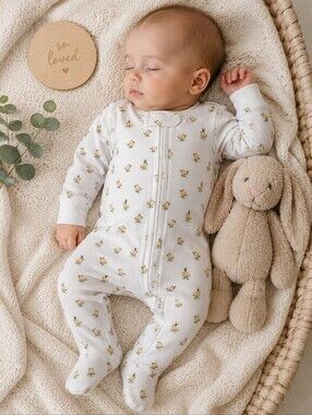 Petite Plume Chick Print Pima Cotton Footie Pajamas 0-3M 🐥✨